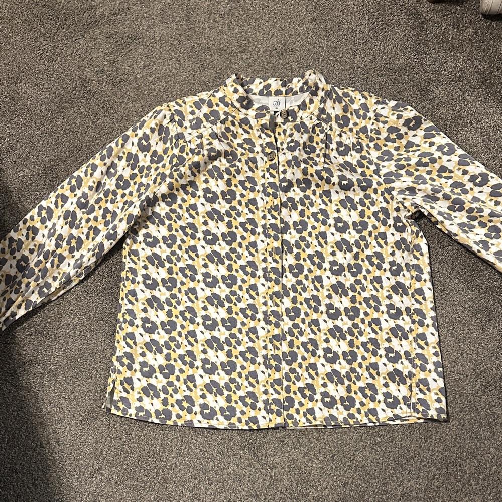 CAbi Floral Button Down Shirt - White, Yellow, and Gray